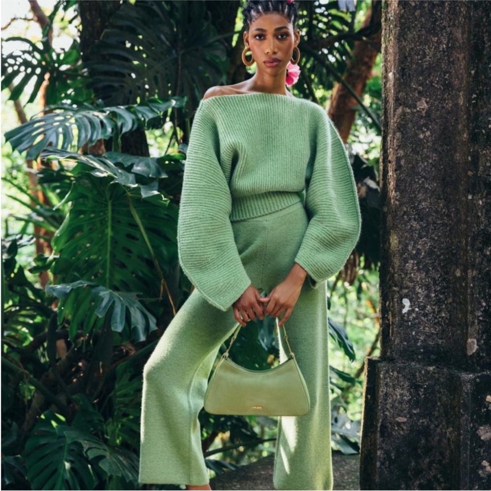 Cult Gaia Green Ella Rib-Knit Sweater